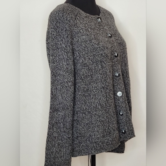 Amanda Smith Gray Marled Full Button Front Long Sleeve Cardigan - Size L - Picture 3 of 7